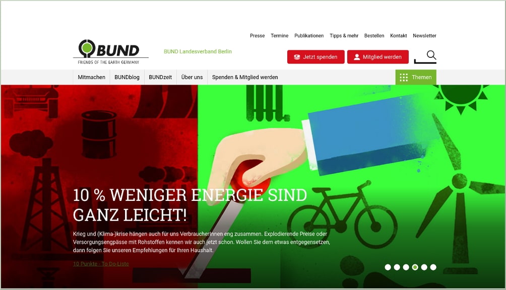 Homepage Ansicht vom BUND Landesverband Berlin